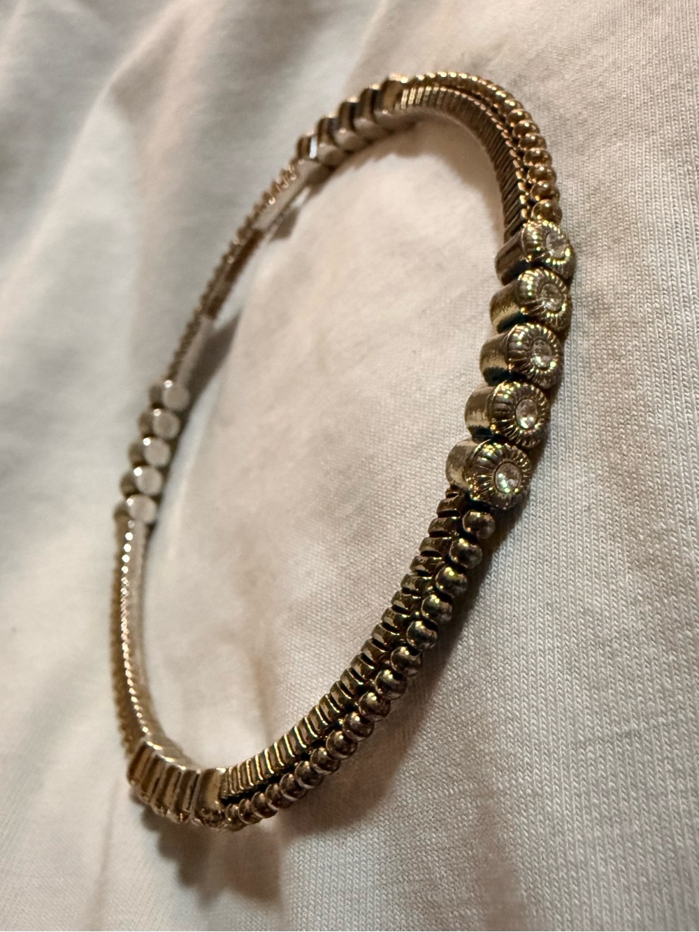 Graziano Gold Tone Slip-On Bangle Bracelet w/ Bezel Set Clear Crystal, Signed